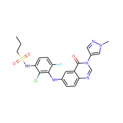 CCCS(=O)(=O)Nc1ccc(F)c(Nc2ccc3ncn(-c4cnn(C)c4)c(=O)c3c2)c1Cl ZINC000169308825