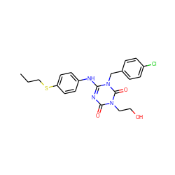 CCCSc1ccc(Nc2nc(=O)n(CCO)c(=O)n2Cc2ccc(Cl)cc2)cc1 ZINC000200515813