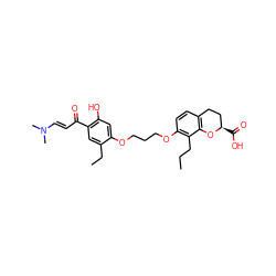 CCCc1c(OCCCOc2cc(O)c(C(=O)/C=C/N(C)C)cc2CC)ccc2c1O[C@H](C(=O)O)CC2 ZINC000013738054