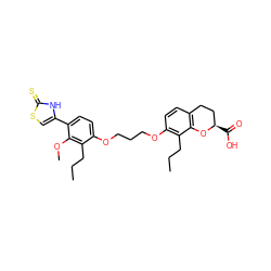 CCCc1c(OCCCOc2ccc(-c3csc(=S)[nH]3)c(OC)c2CCC)ccc2c1O[C@H](C(=O)O)CC2 ZINC000003927581