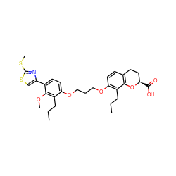 CCCc1c(OCCCOc2ccc(-c3csc(SC)n3)c(OC)c2CCC)ccc2c1O[C@H](C(=O)O)CC2 ZINC000003927582