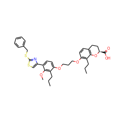 CCCc1c(OCCCOc2ccc(-c3csc(SCc4ccccc4)n3)c(OC)c2CCC)ccc2c1O[C@H](C(=O)O)CC2 ZINC000003927584