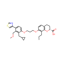 CCCc1c(OCCCOc2ccc(-c3cscn3)c(COC)c2CC2CC2)ccc2c1O[C@@H](C(=O)O)CC2 ZINC000029567635