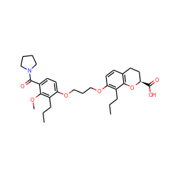 CCCc1c(OCCCOc2ccc(C(=O)N3CCCC3)c(OC)c2CCC)ccc2c1O[C@H](C(=O)O)CC2 ZINC000027894016
