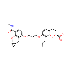 CCCc1c(OCCCOc2ccc(C(=O)NC)c(OC)c2CC2CC2)ccc2c1O[C@H](C(=O)O)CC2 ZINC000003779061