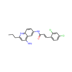 CCCc1cc(N)c2cc(NC(=O)/C=C/c3ccc(Cl)cc3Cl)ccc2n1 ZINC000038149813