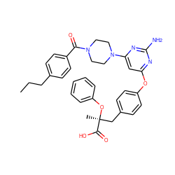 CCCc1ccc(C(=O)N2CCN(c3cc(Oc4ccc(C[C@](C)(Oc5ccccc5)C(=O)O)cc4)nc(N)n3)CC2)cc1 ZINC000042965514