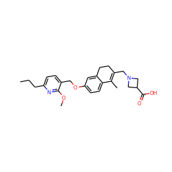CCCc1ccc(COc2ccc3c(c2)CCC(CN2CC(C(=O)O)C2)=C3C)c(OC)n1 ZINC000117386825
