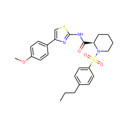 CCCc1ccc(S(=O)(=O)N2CCCC[C@@H]2C(=O)Nc2nc(-c3ccc(OC)cc3)cs2)cc1 ZINC000084713725