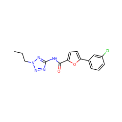 CCCn1nnc(NC(=O)c2ccc(-c3cccc(Cl)c3)o2)n1 ZINC000000802408