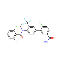 CCN(C(=O)c1c(F)cccc1Cl)c1ccc(-c2cc(C(N)=O)ccc2Cl)cc1C(F)(F)F ZINC000221917777