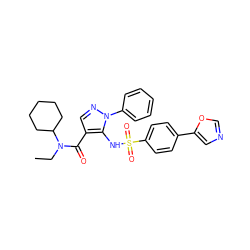 CCN(C(=O)c1cnn(-c2ccccc2)c1NS(=O)(=O)c1ccc(-c2cnco2)cc1)C1CCCCC1 ZINC000073163573