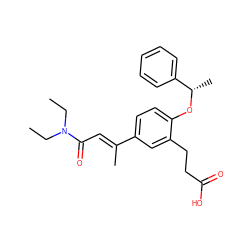 CCN(CC)C(=O)/C=C(\C)c1ccc(O[C@@H](C)c2ccccc2)c(CCC(=O)O)c1 ZINC000013782720