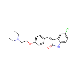 CCN(CC)CCOc1ccc(/C=C2\C(=O)Nc3ccc(Cl)cc32)cc1 ZINC000095561298