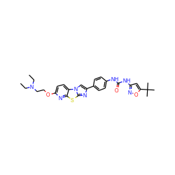 CCN(CC)CCOc1ccc2c(n1)sc1nc(-c3ccc(NC(=O)Nc4cc(C(C)(C)C)on4)cc3)cn12 ZINC000148943207