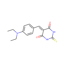 CCN(CC)c1ccc(C=C2C(=O)NC(=S)NC2=O)cc1 ZINC000017729070