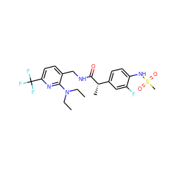 CCN(CC)c1nc(C(F)(F)F)ccc1CNC(=O)[C@@H](C)c1ccc(NS(C)(=O)=O)c(F)c1 ZINC000095580277