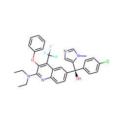 CCN(CC)c1nc2ccc([C@@](O)(c3ccc(Cl)cc3)c3cncn3C)cc2c(C(F)(F)F)c1Oc1ccccc1 ZINC000219795956