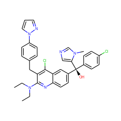 CCN(CC)c1nc2ccc([C@@](O)(c3ccc(Cl)cc3)c3cncn3C)cc2c(Cl)c1Cc1ccc(-n2cccn2)cc1 ZINC000219557620