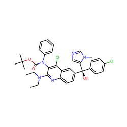 CCN(CC)c1nc2ccc([C@@](O)(c3ccc(Cl)cc3)c3cncn3C)cc2c(Cl)c1N(C(=O)OC(C)(C)C)c1ccccc1 ZINC000219711768