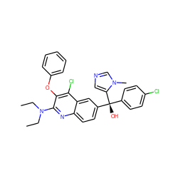 CCN(CC)c1nc2ccc([C@@](O)(c3ccc(Cl)cc3)c3cncn3C)cc2c(Cl)c1Oc1ccccc1 ZINC000219782540