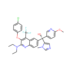 CCN(CC)c1nc2ccc([C@@](O)(c3ccc(OC)nc3)c3cncn3C)cc2c(C(F)(F)F)c1Oc1ccc(Cl)cc1 ZINC000219704662