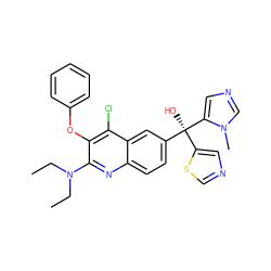 CCN(CC)c1nc2ccc([C@](O)(c3cncs3)c3cncn3C)cc2c(Cl)c1Oc1ccccc1 ZINC000219783050