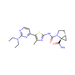 CCN(CC)c1nccc(-c2sc(NC(=O)N3CC[C@@H]4C[C@@]43C(N)=O)nc2C)n1 ZINC000098194656