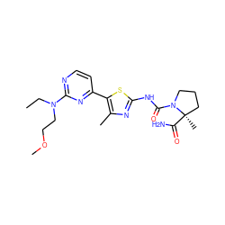 CCN(CCOC)c1nccc(-c2sc(NC(=O)N3CCC[C@@]3(C)C(N)=O)nc2C)n1 ZINC000098194762