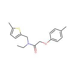 CCN(Cc1ccc(C)s1)C(=O)COc1ccc(C)cc1 ZINC000143127332