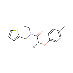 CCN(Cc1cccs1)C(=O)[C@@H](C)Oc1ccc(C)cc1 ZINC000060675737