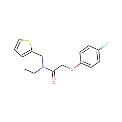 CCN(Cc1cccs1)C(=O)COc1ccc(F)cc1 ZINC000078925720