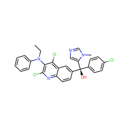 CCN(c1ccccc1)c1c(Cl)nc2ccc([C@@](O)(c3ccc(Cl)cc3)c3cncn3C)cc2c1Cl ZINC000219720789