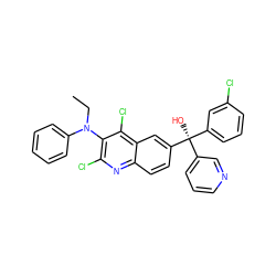CCN(c1ccccc1)c1c(Cl)nc2ccc([C@](O)(c3cccnc3)c3cccc(Cl)c3)cc2c1Cl ZINC000219720448