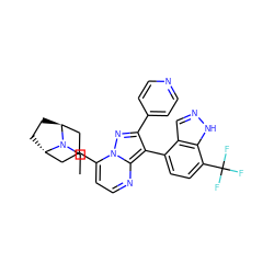 CCN1[C@H]2CC[C@H]1CC(c1ccnc3c(-c4ccc(C(F)(F)F)c5[nH]ncc45)c(-c4ccncc4)nn13)C2 ZINC000101299493