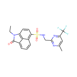 CCN1C(=O)c2cccc3c(S(=O)(=O)NCc4nc(C)cc(C(F)(F)F)n4)ccc1c23 ZINC000169308109
