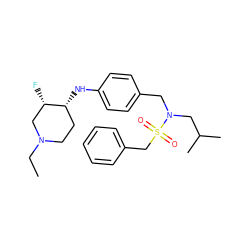 CCN1CC[C@@H](Nc2ccc(CN(CC(C)C)S(=O)(=O)Cc3ccccc3)cc2)[C@@H](F)C1 ZINC000224292416