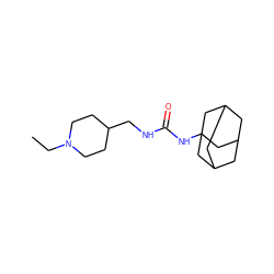 CCN1CCC(CNC(=O)NC23CC4CC(CC(C4)C2)C3)CC1 ZINC000036330616