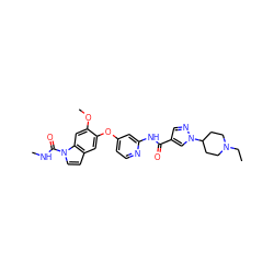CCN1CCC(n2cc(C(=O)Nc3cc(Oc4cc5ccn(C(=O)NC)c5cc4OC)ccn3)cn2)CC1 ZINC000169711503