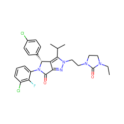 CCN1CCN(CCn2nc3c(c2C(C)C)[C@@H](c2ccc(Cl)cc2)N(c2cccc(Cl)c2F)C3=O)C1=O ZINC000206107275