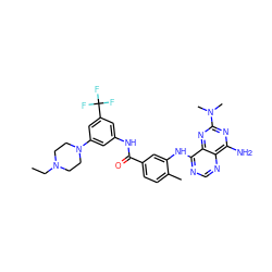 CCN1CCN(c2cc(NC(=O)c3ccc(C)c(Nc4ncnc5c(N)nc(N(C)C)nc45)c3)cc(C(F)(F)F)c2)CC1 ZINC000148052866