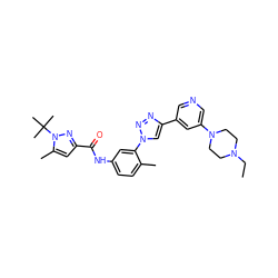 CCN1CCN(c2cncc(-c3cn(-c4cc(NC(=O)c5cc(C)n(C(C)(C)C)n5)ccc4C)nn3)c2)CC1 ZINC000118874639