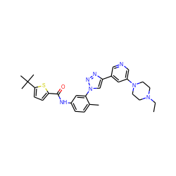 CCN1CCN(c2cncc(-c3cn(-c4cc(NC(=O)c5ccc(C(C)(C)C)s5)ccc4C)nn3)c2)CC1 ZINC000224916260