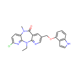 CCN1c2ncc(COc3cccc4[nH]ccc34)cc2C(=O)N(C)c2ccc(Cl)nc21 ZINC000013780569