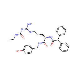 CCNC(=O)/N=C(/N)NCCC[C@@H](NC(=O)C(c1ccccc1)c1ccccc1)C(=O)NCc1ccc(O)cc1 ZINC000042851755