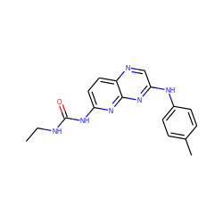 CCNC(=O)Nc1ccc2ncc(Nc3ccc(C)cc3)nc2n1 ZINC000034894475