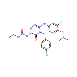 CCNC(=O)Nc1cnc(Nc2ccc(OC(C)C)c(F)c2)n(Cc2ccc(Cl)cc2)c1=O ZINC000204095330