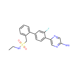 CCNS(=O)(=O)Cc1ccccc1-c1ccc(-c2cnc(N)cn2)c(F)c1 ZINC000224732033