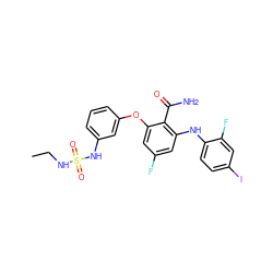 CCNS(=O)(=O)Nc1cccc(Oc2cc(F)cc(Nc3ccc(I)cc3F)c2C(N)=O)c1 ZINC000653798259