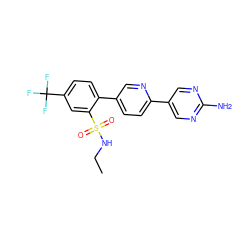 CCNS(=O)(=O)c1cc(C(F)(F)F)ccc1-c1ccc(-c2cnc(N)nc2)nc1 ZINC000224748452
